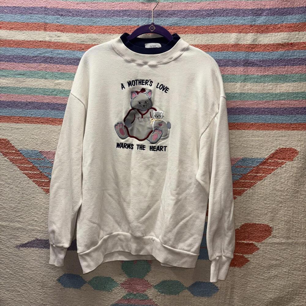 Vtg 80s “A Mothers love” cat crewneck sz large